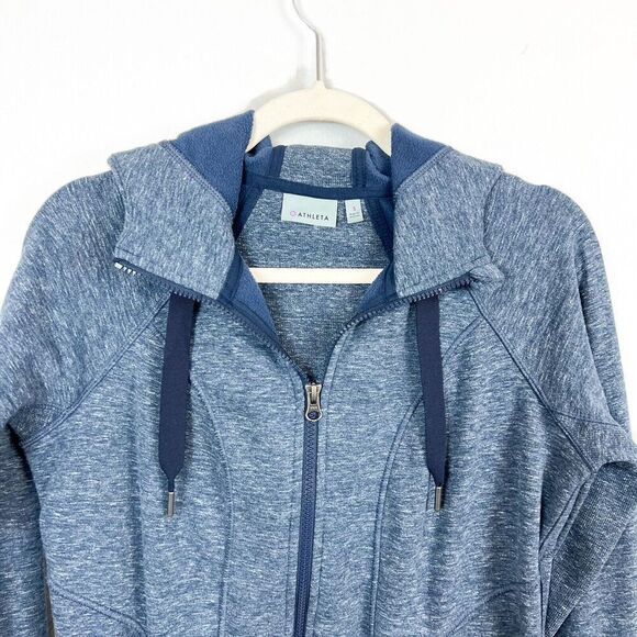 ATHLETA Blue Long Zip Up Hooded Sweatshirt with Thumbholes Size Small - Picture 2 of 10